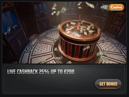 live cashback 25% up to 200 euro
