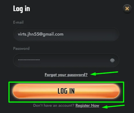 quick log in form